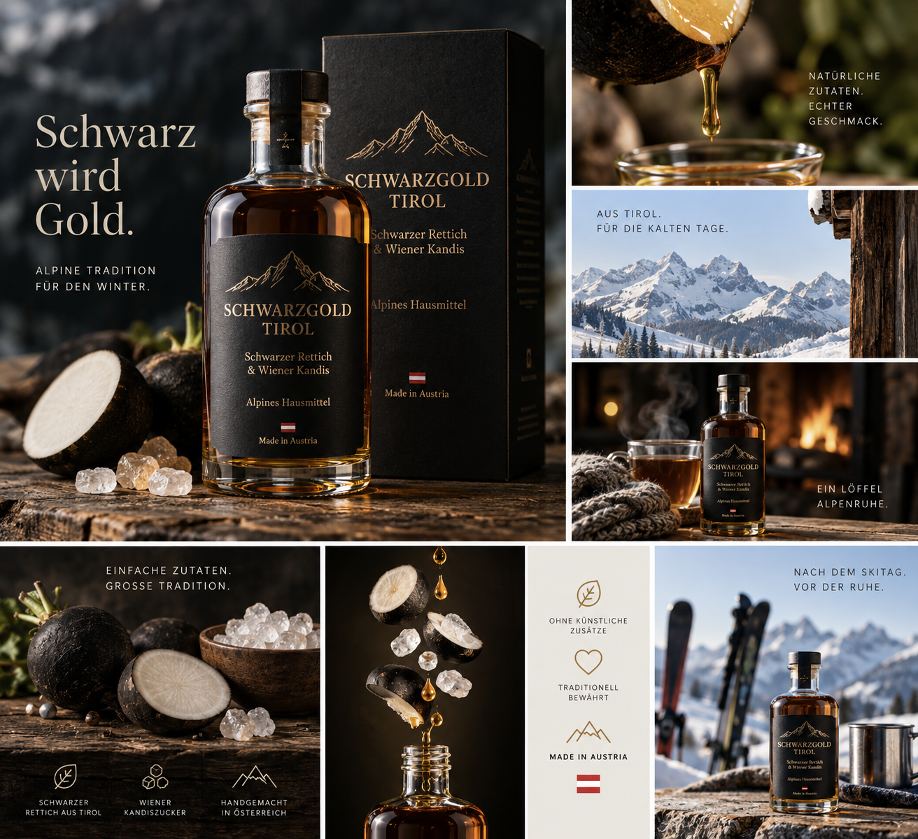 SCHWARZGOLD TIROL Apothekerflasche, Kork und Wachs auf Holz