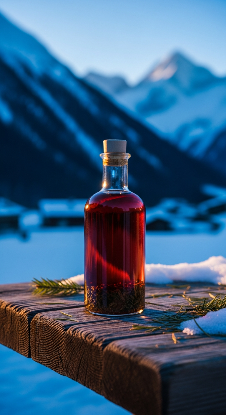 Winterszene mit Flasche